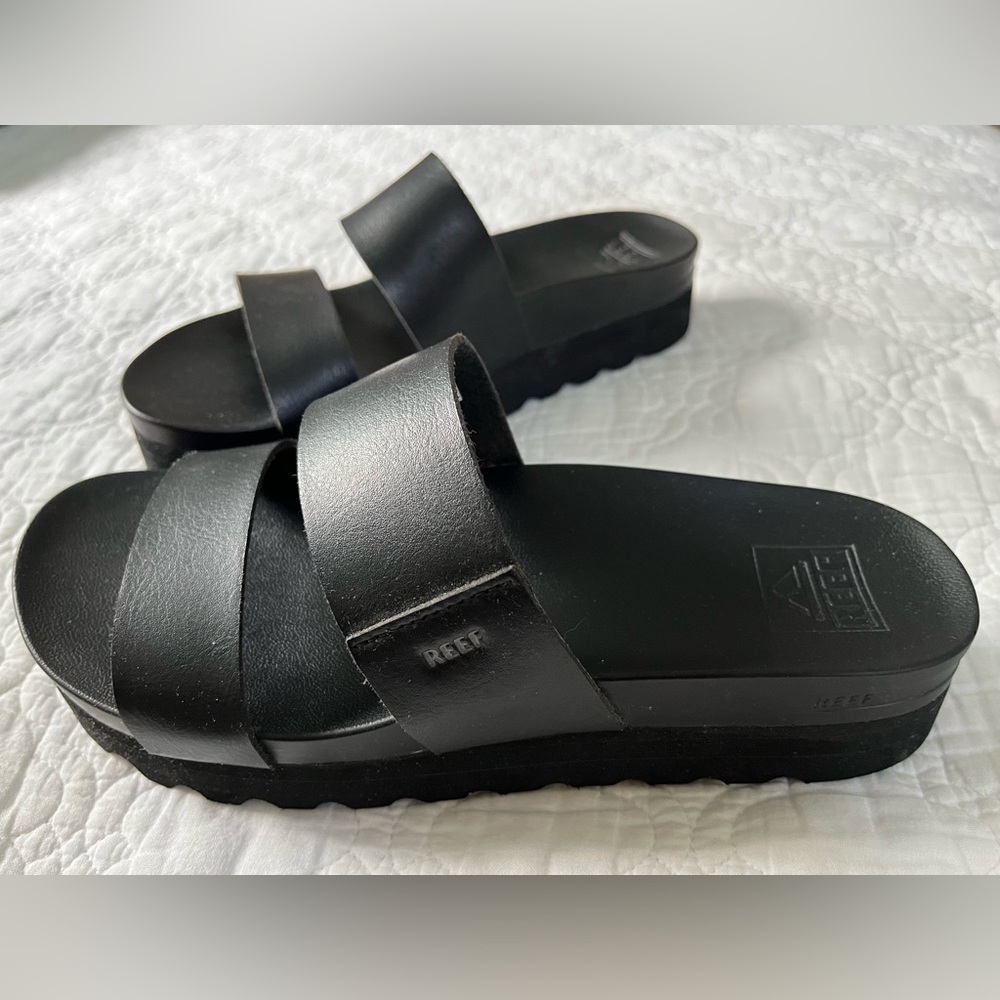 Reef Classic Black Platform Slide Sandals 8
